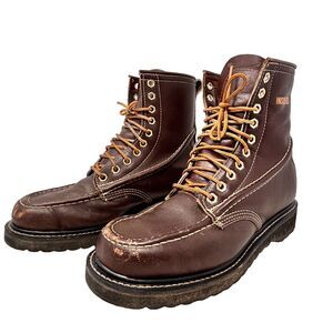 Vintage Kinney Shoes Hiking Boots Mens Size 9.5 Brown Handmade Genuine Leather